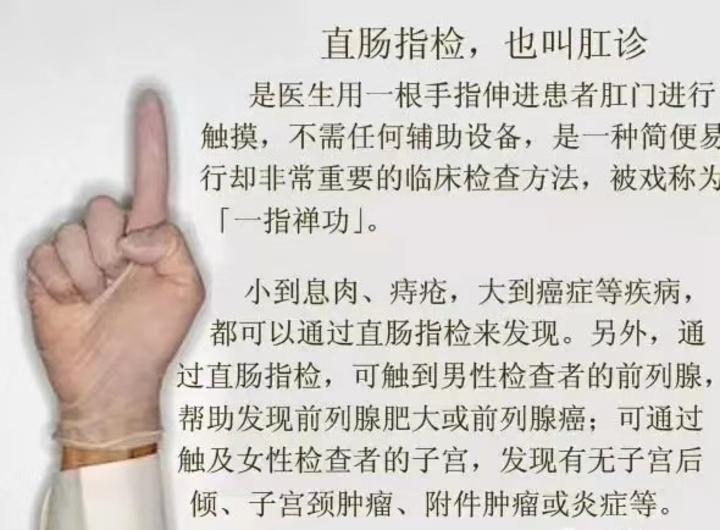 肛門指檢,又稱指肛檢查,是醫生用一個示指伸進患者的肛門,以檢查肛門